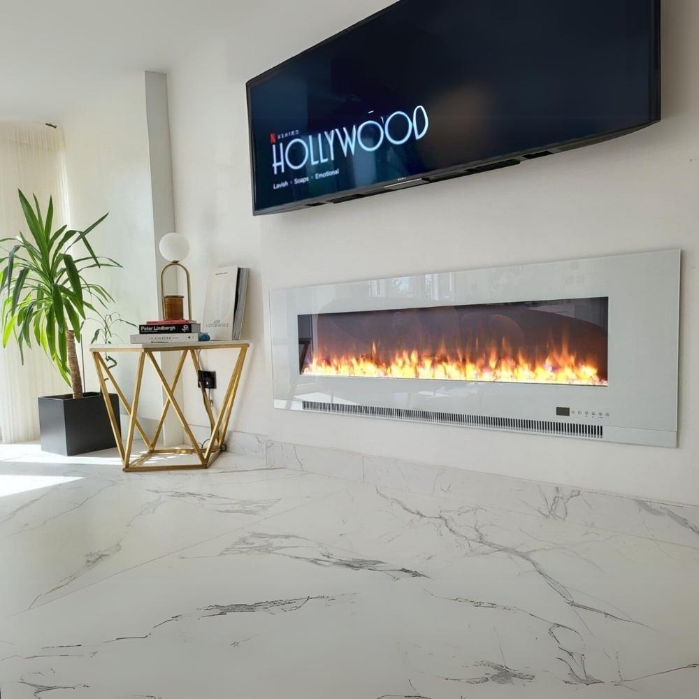 Aurora 60 Inch LED White Flush Electric Fire