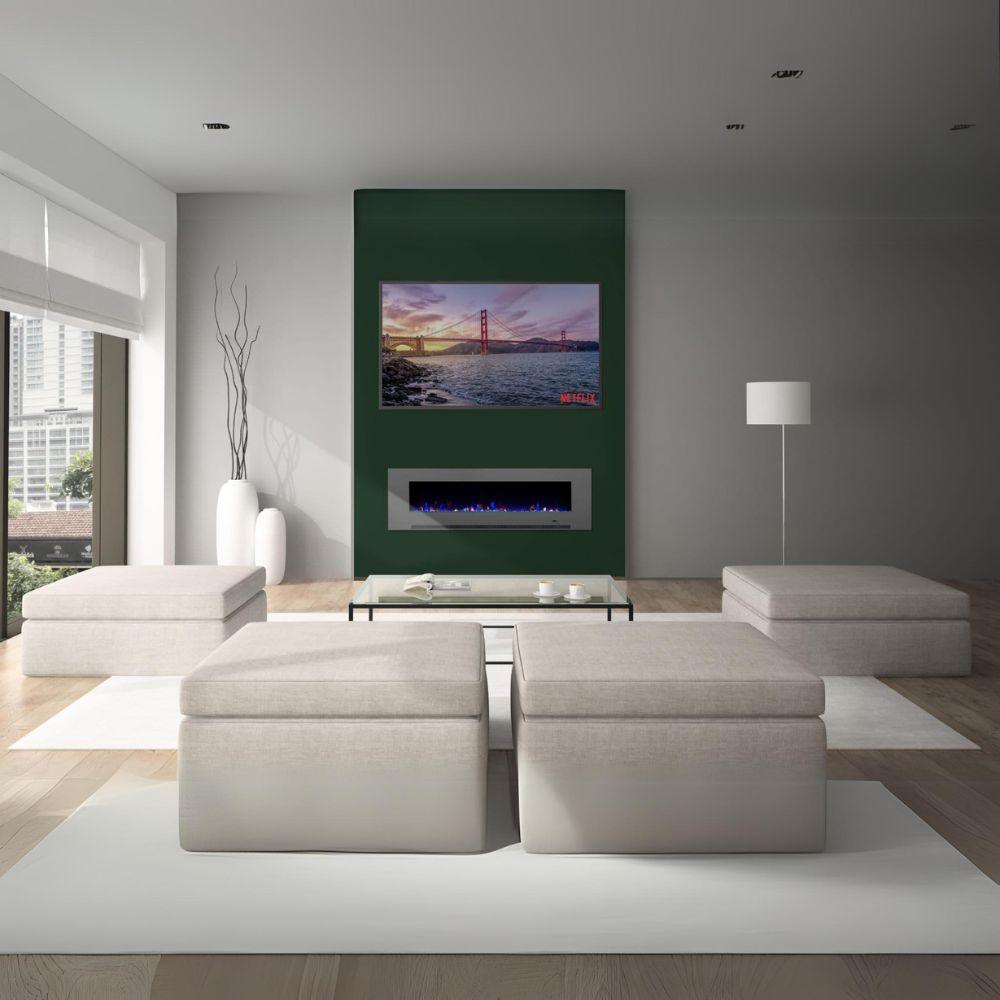 Aurora 72" LED Flame Modern Glass Flush / Wall Mounted Electric Fire