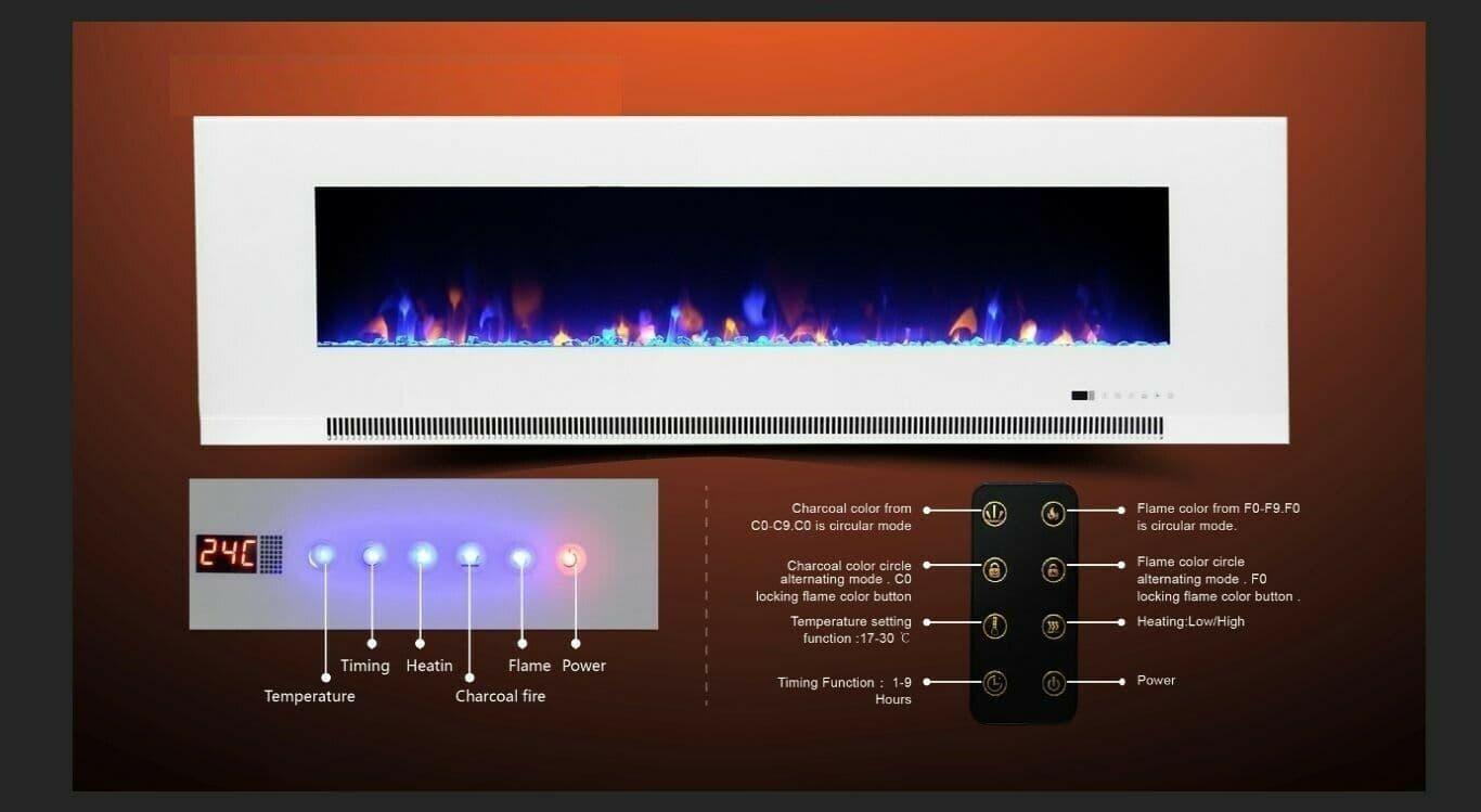 Aurora 50 Inch LED Grey Flush / Wall Mounted Branded Electric Fire -With Remote