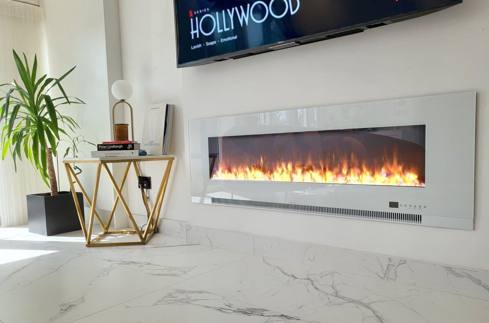 Aurora 60 Inch LED White Flush Electric Fire